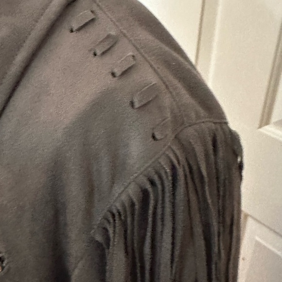 Women’s Faux Suede Moto Style Fringe Jacket - Picture 2 of 13